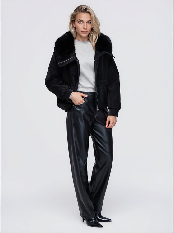 Ombre Ombre Bunda bomber OW-JT-E0008 Černá Relaxed Fit