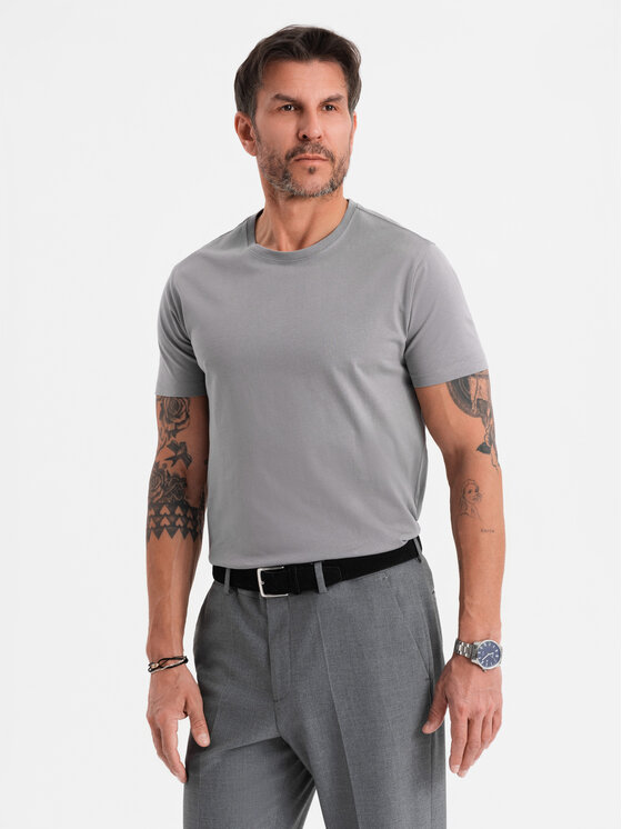 Ombre Ombre T-Shirt OM-TSBS-0146 Szary Regular Fit