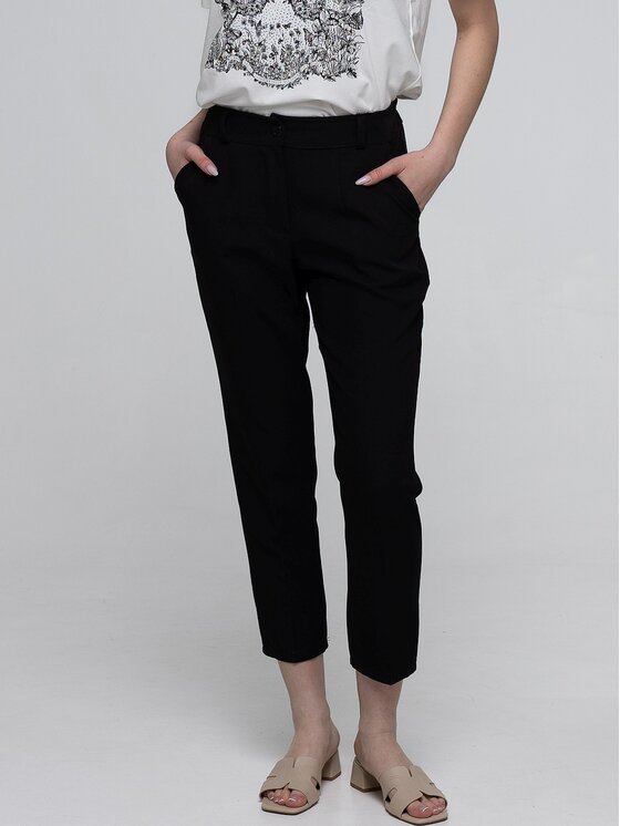 Perso Perso Kalhoty z materiálu PTE233753F Černá Regular Fit
