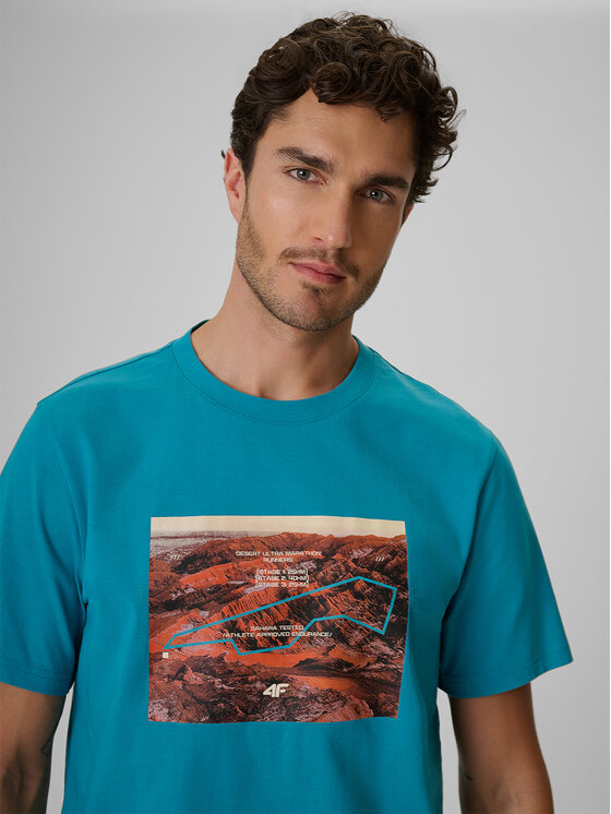 4F 4F T-Shirt LIMITLESS DESERT Turkusowy Regular Fit