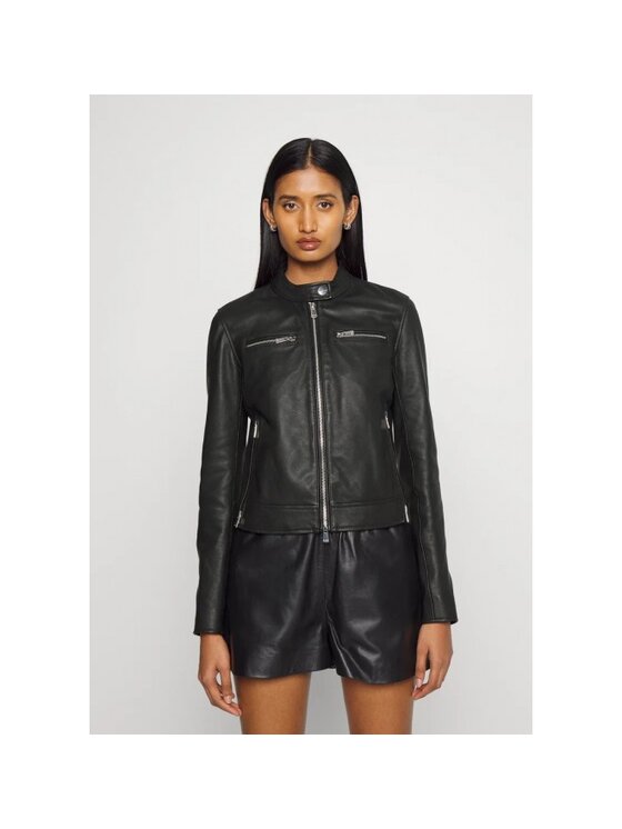 PINKO PINKO Kožená bunda 1G16E6 Y672 Černá Regular Fit
