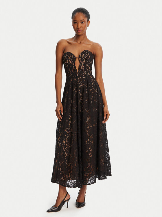 BARDOT Sukienka koktajlowa Opal Volume Lace Midi 59714DB2 Czarny Regular Fit