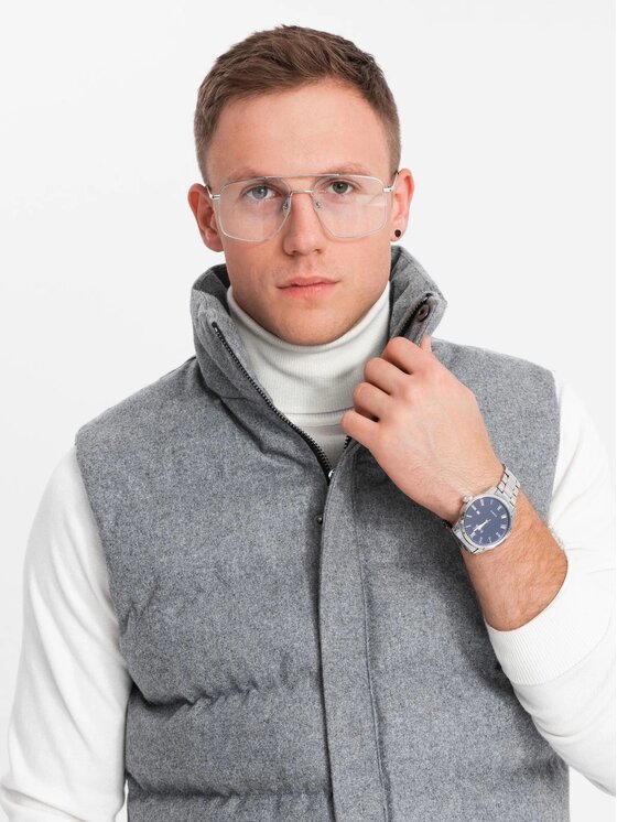 Ombre Ombre Kamizelka OM-JAVJ-0200 Szary Regular Fit