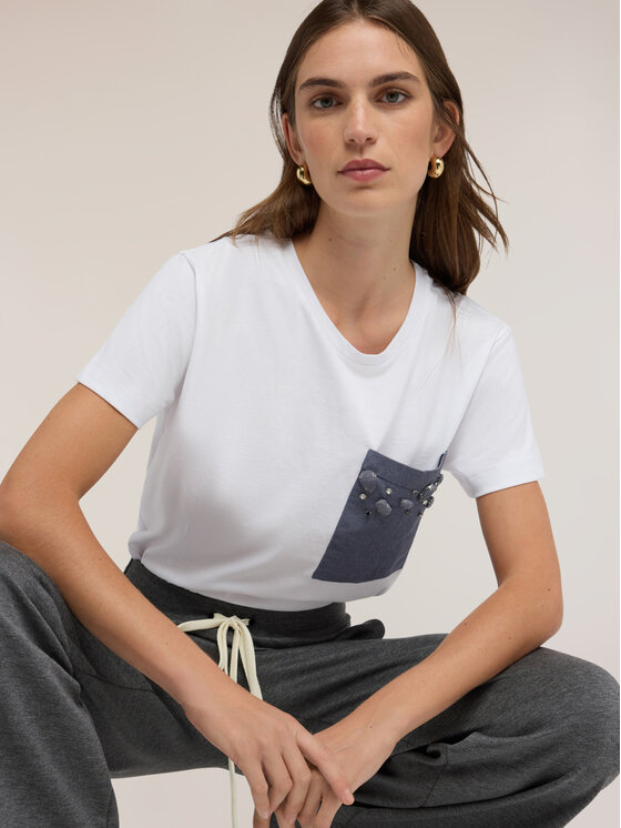 Motivi Motivi T-shirt G085W003925N011 Bianco Boxy Fit