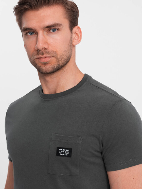 Ombre Ombre T-Shirt OM-TSCT-0109 Szary Classic Fit