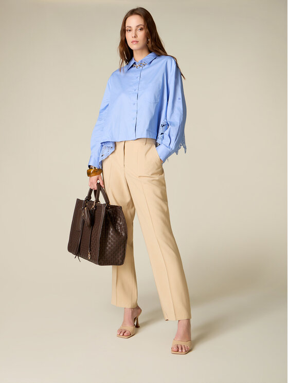 Oltre Oltre Pantaloni di tessuto P01FR009236N022 Crema Flare Fit