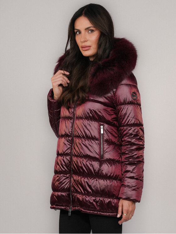 FAN LEATHER FAN LEATHER Kurtka puchowa Puchowa z Kapturem 88 Bordowy Loose Fit