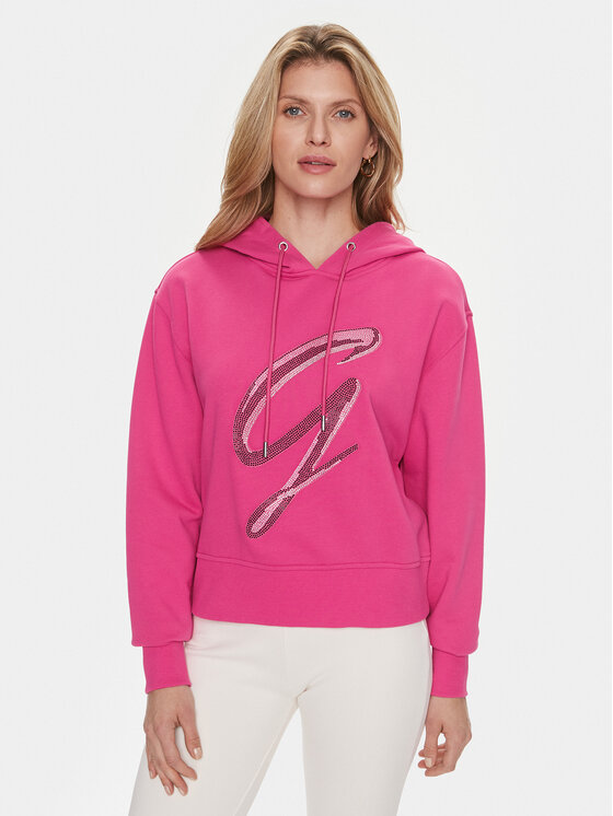Guess Mikina W3BQ10 KBKM0 Ružová Regular Fit