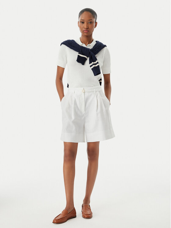 Tommy Hilfiger Tommy Hilfiger Bavlnené šortky WW0WW49040 Biela Wide Leg