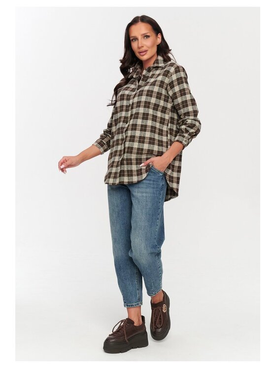 Makadamia Makadamia Koszula C75 Brązowy Loose Fit