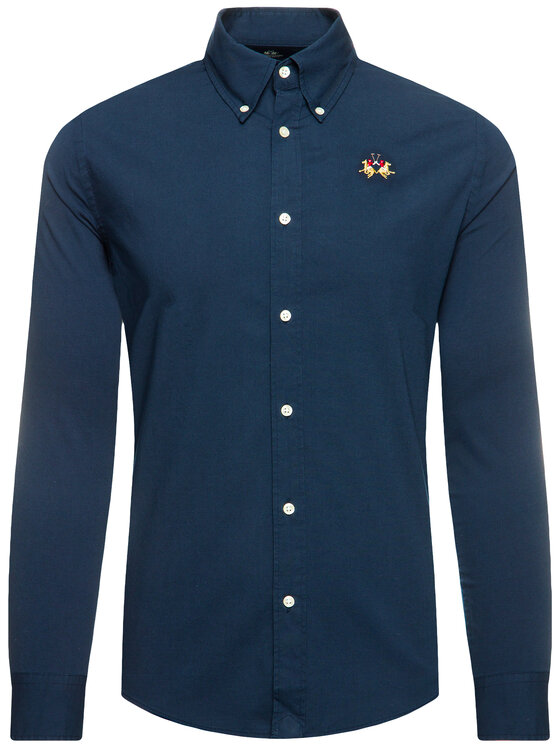 La Martina La Martina Marškiniai CCMC02 PP003 Tamsiai mėlyna Slim Fit