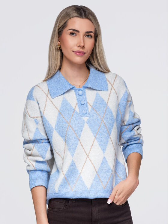 Ombre Ombre Sweter OW-SW-E0030 Niebieski Relaxed Fit