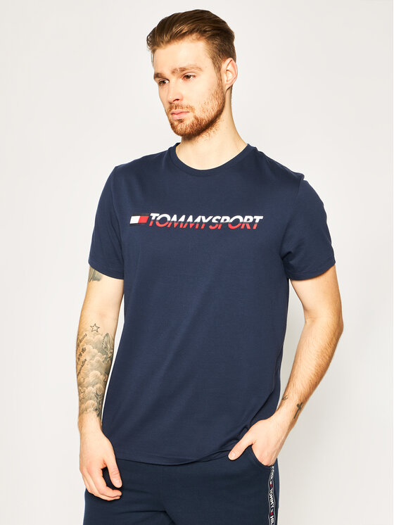 Tommy Sport T-Shirt Logo Chest S20S200051 Granatowy Regular Fit
