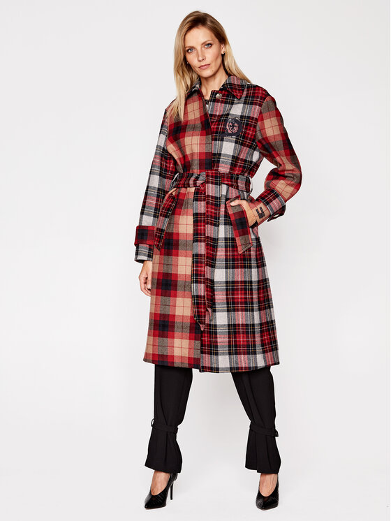 Tommy Hilfiger Tommy Hilfiger Gyapjú kabát ICONS Blend Check Mac WW0WW29406 Színes Regular Fit