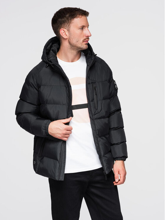 Ombre Ombre Kurtka zimowa OM-JAHP-0302 Czarny Regular Fit