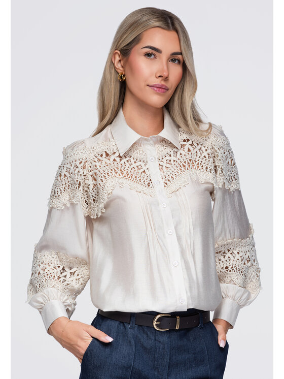 Ombre Ombre Koszula OW-SH-E0075 Beżowy Relaxed Fit