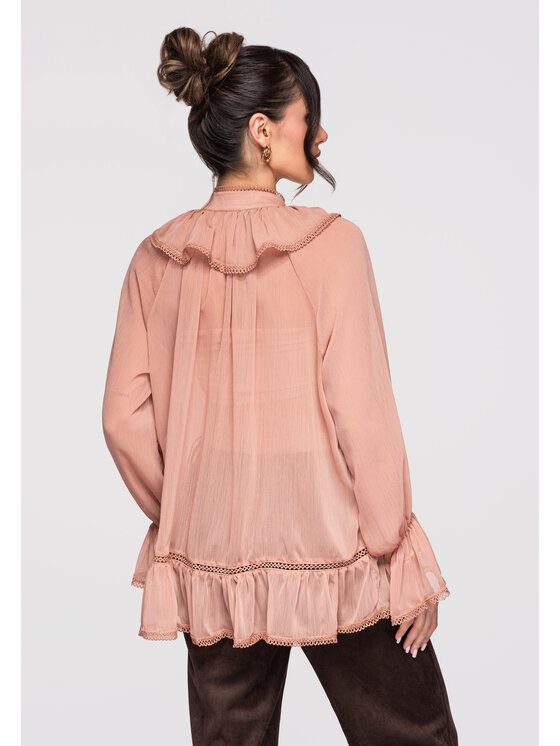 Ombre Ombre Bluzka OW-TS-E0005 Różowy ciemny Loose Fit