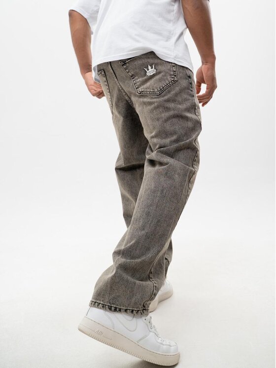 Jigga Wear Jigga Wear Jeansy Szerokie luźne bagy korona Brązowy Baggy Fit