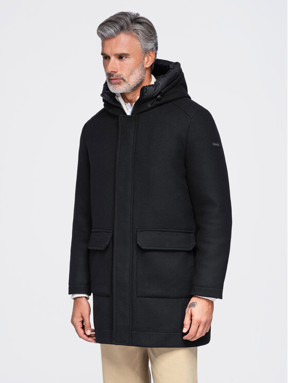 Ombre Ombre Płaszcz zimowy OM-COWC-0161 Czarny Regular Fit