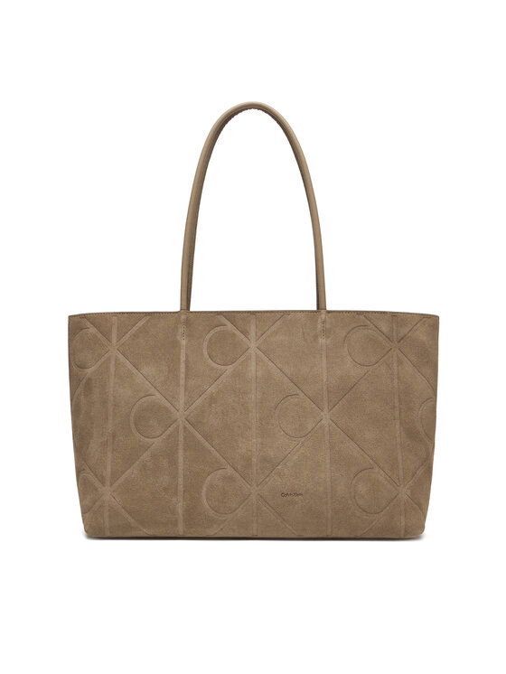 Calvin Klein Calvin Klein Soma Emblem Aop Embossed Suede Tote LV04F3334G Bēšs