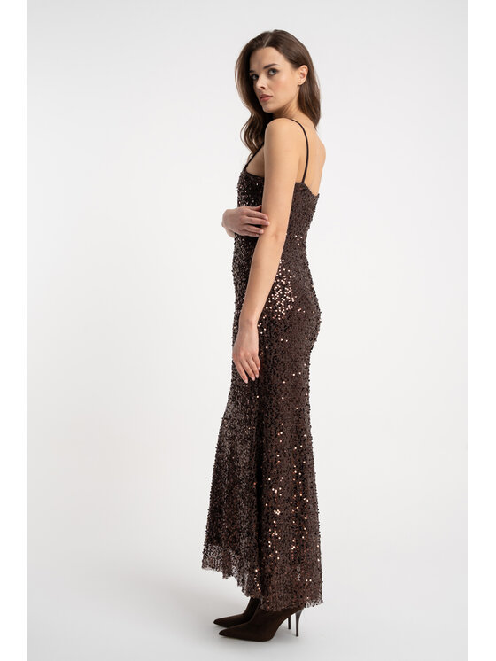CLICK CLICK Večerní šaty 60-6172 Hnědá Slim Fit