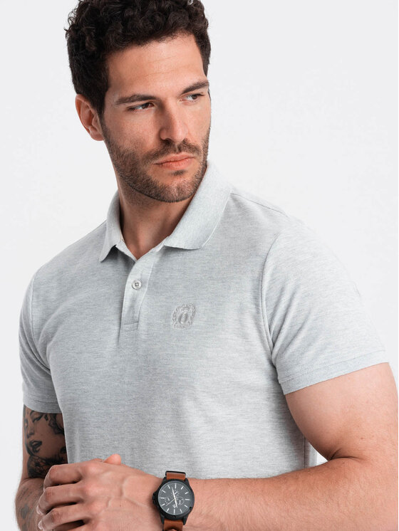 Ombre Ombre Polo OM-POBS-0100 Szary Regular Fit