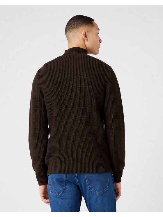 Wrangler Wrangler Sweter HALF ZIP KNIT Brązowy Regular Fit