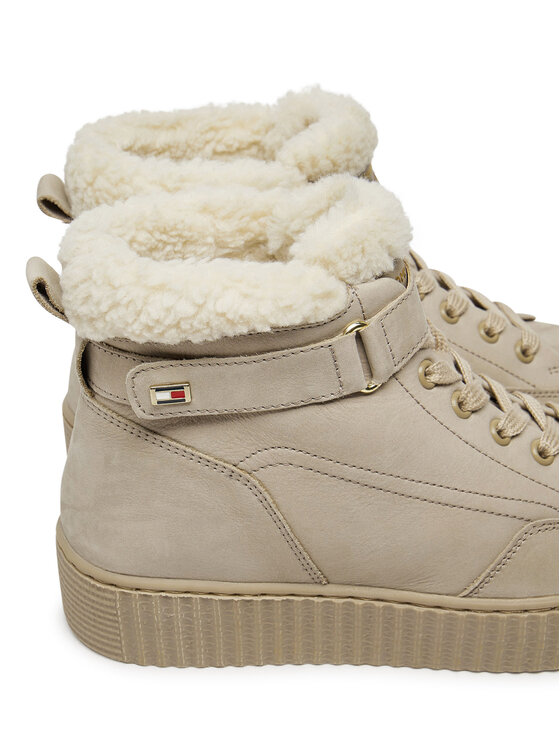 Tommy Hilfiger Tommy Hilfiger Snīkeri Faux Fur Nubuck Low Lace-Up FW0FW08172 Bēšs