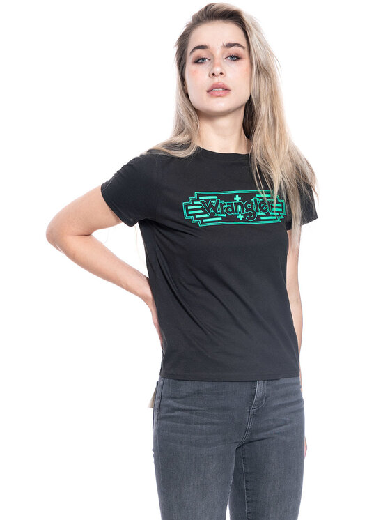 Wrangler Wrangler T-Shirt SS GRAPHIC TEE Czarny Regular Fit