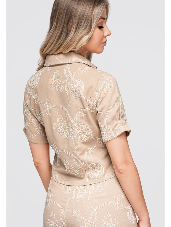 Ombre Ombre Koszula OW-SH-E0060 Beżowy Loose Fit