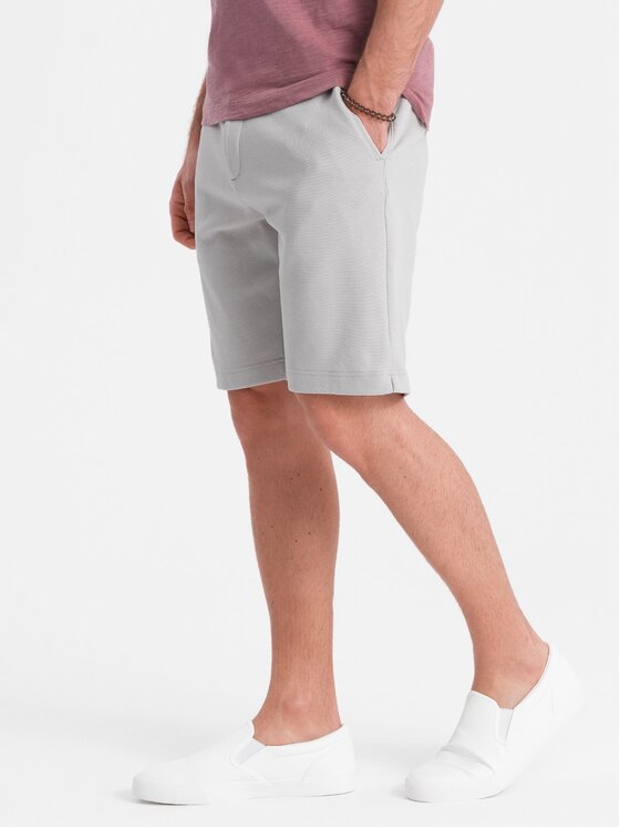 Ombre Ombre Šortky z materiálu OM-SRCS-0127 Šedá Slim Fit