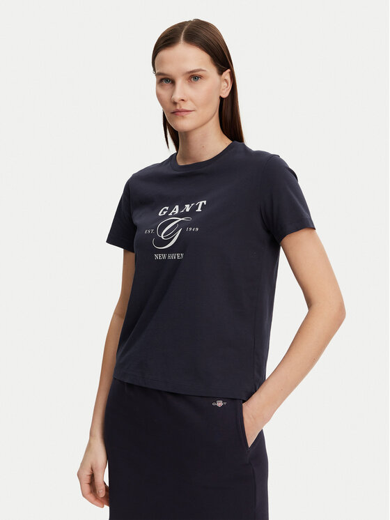 Damski T-Shirt Gant, Rozmiar XL, Granatowy, 4200563