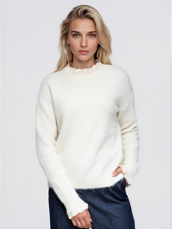 Ombre Ombre Sweter OW-SW-E0043 Beżowy jasny Regular Fit