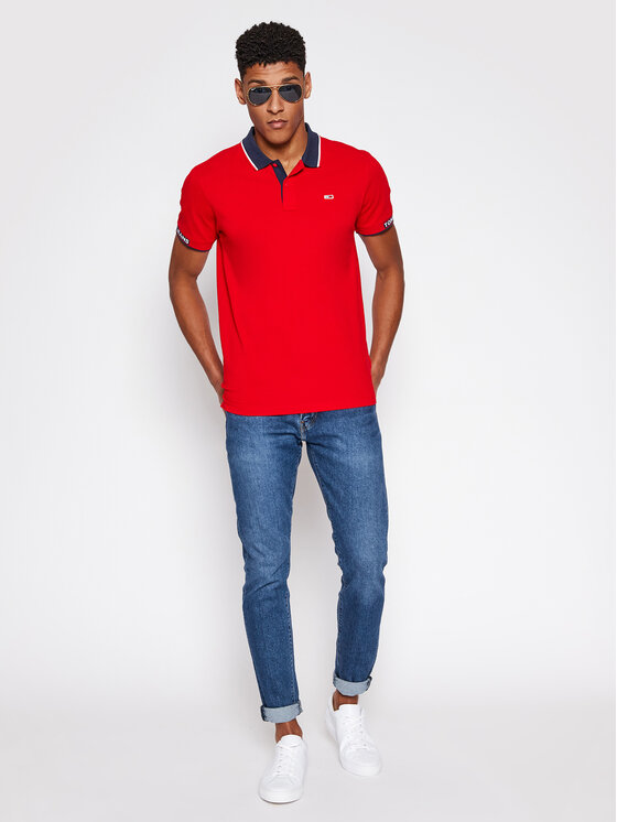 Tommy Jeans Polo Detail Rib Jaquard DM0DM10326 Rosso Regular Fit • Modivo.it