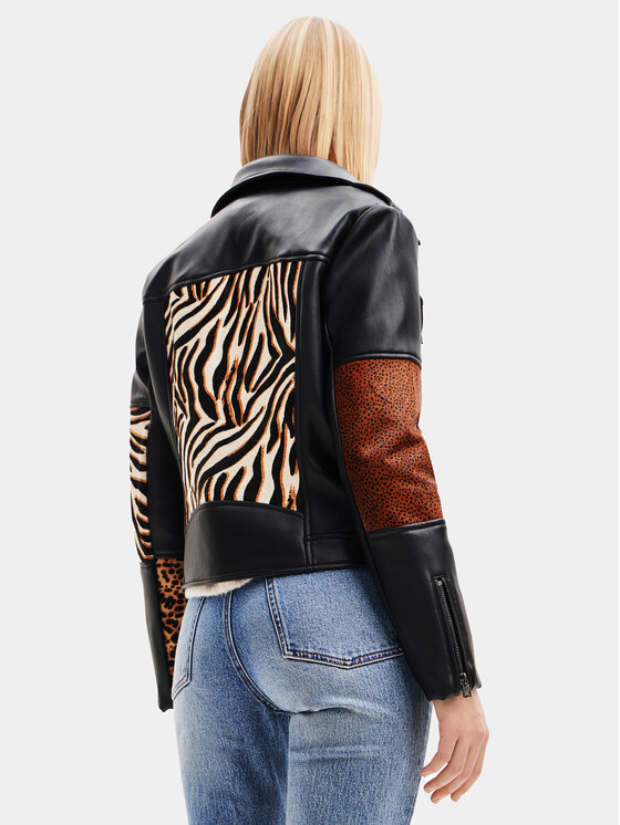 Desigual Desigual Ādas imitācijas jaka 23WWEW70 Melns Regular Fit