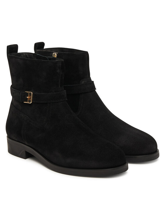 Tommy Hilfiger Tommy Hilfiger Bokacsizma Th Buckle Riding Suede Bootie FW0FW09047 Fekete