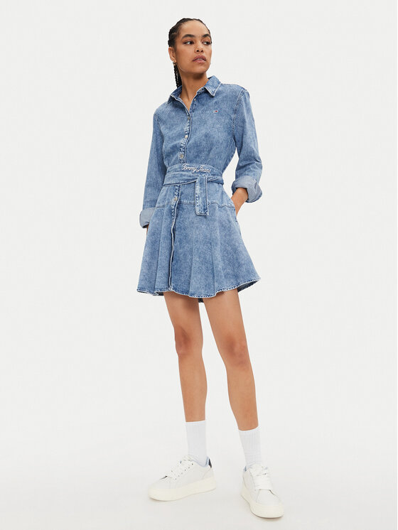 Tommy Jeans Tommy Jeans Дънкова рокля Chambray DW0DW19813 Син Regular Fit