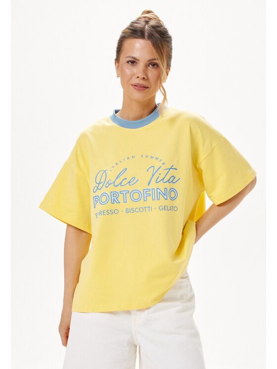 Mirons Mirons T-Shirt Print Żółty Regular Fit