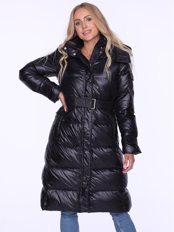 Perso Perso Kurtka puchowa z paskiem Czarny Slim Fit