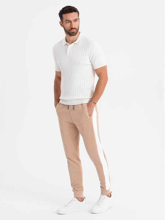 Ombre Ombre Spodnie dresowe OM-PASK-0229 Beżowy Regular Fit