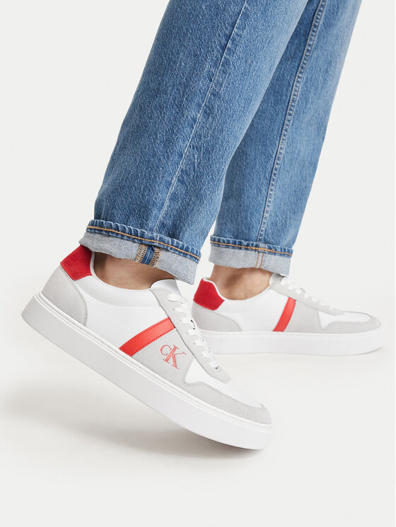 Calvin Klein Calvin Klein Sneakersy Mixed Texture Lace Up Cupsole Trainers YM0YM01395 Biały
