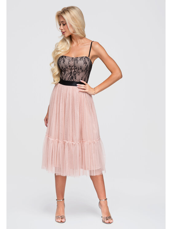 Ombre Ombre Sukienka wieczorowa LA-OM-DLR397 Beżowy Slim Fit