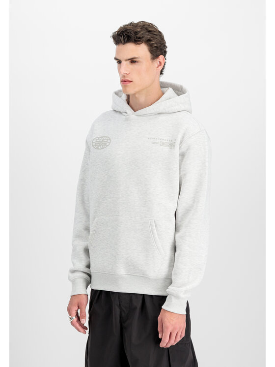 Alpha Industries Alpha Industries Bluza World Logo Backprint Hoodie Szary Loose Fit