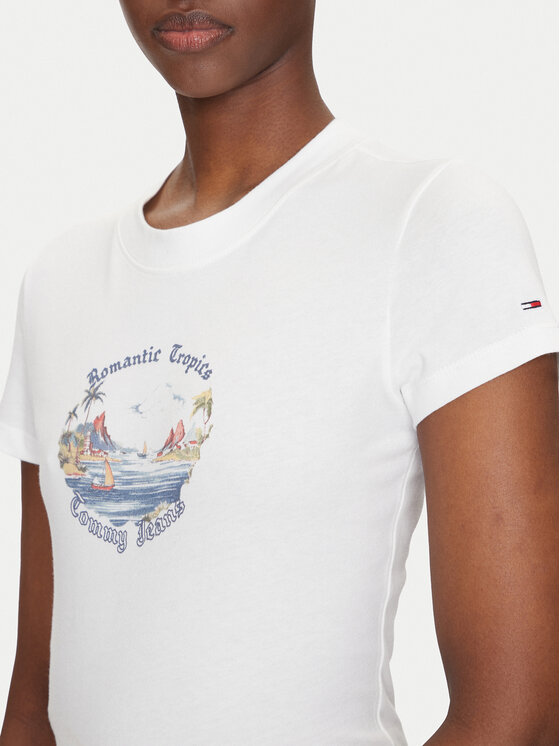 Tommy Jeans Tommy Jeans Tričko Romance DW0DW21342 Écru Slim Fit