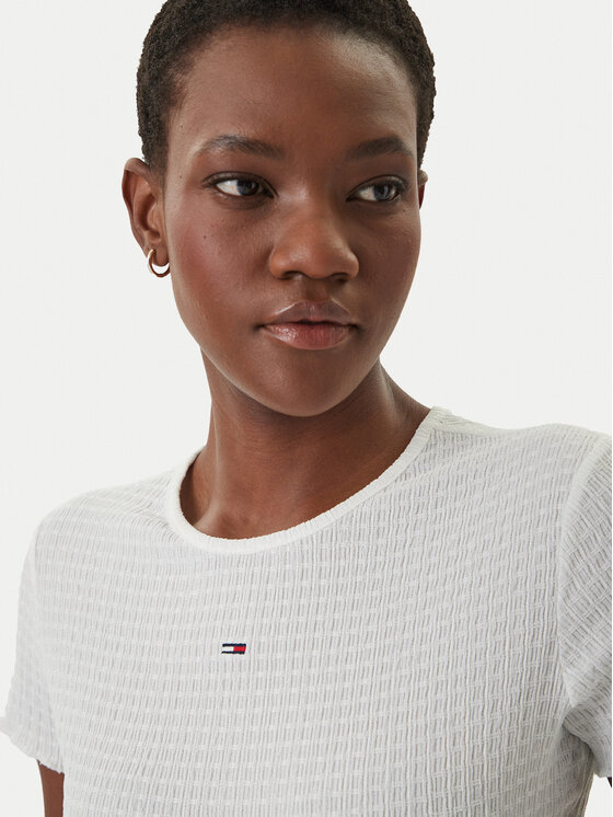 Tommy Jeans Tommy Jeans Tričko Smock Seersucker DW0DW22219 Biela Slim Fit
