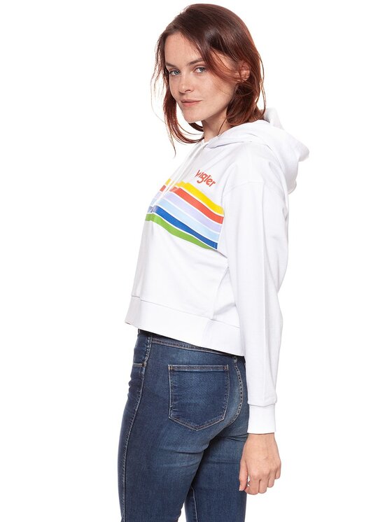 Wrangler Wrangler Felpa CROPPED HOODY Bianco Regular Fit