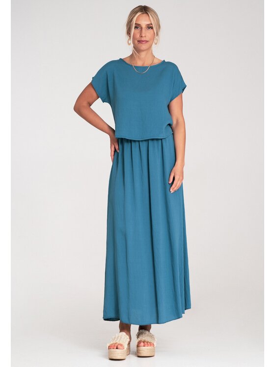 FIGL FIGL Komplet bluzka i spódnica M1219 Niebieski Regular Fit