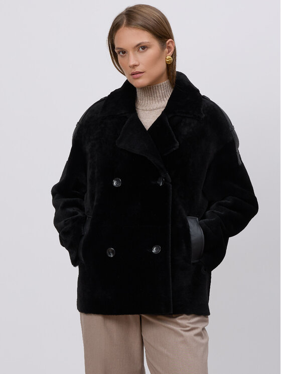 FAN LEATHER FAN LEATHER Kożuch naturalny Krótki Czarny Loose Fit