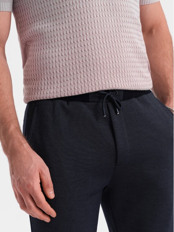 Ombre Ombre Šortky z materiálu OM-SRCS-0128 Tmavomodrá Slim Fit
