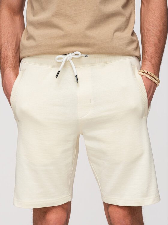 Ombre Ombre Szorty materiałowe OM-SRBS-0205 Kremowy Relaxed Fit